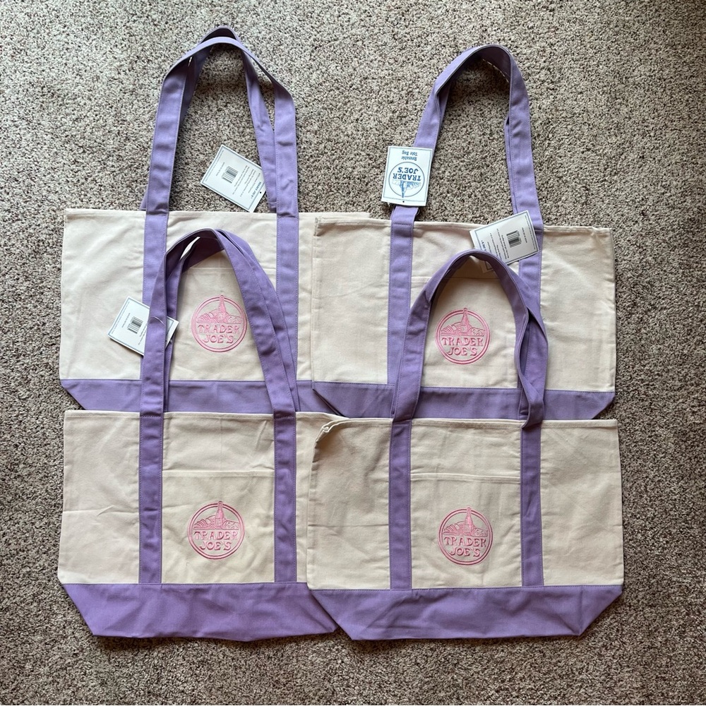 Large Trader Joe's Lavender Canvas Tote Bag - Picture 3 of 4